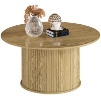 HOMCOM 31.5" Round Coffee Table, Nordic Style Center Table with Fluted Cylindrical Base for Living Room, Oak(m-11)