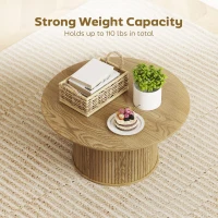 HOMCOM 31.5" Round Coffee Table, Nordic Style Center Table with Fluted Cylindrical Base for Living Room, Oak(m-5)