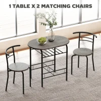 HOMCOM Dining Table Set of 3, 31.5" Kitchen Table and Chairs Set for 2 with Shelf, for Small Space, Dining Room, Living Room(m-4)