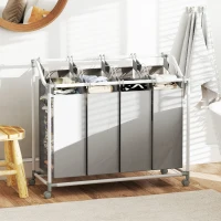 HOMCOM Laundry Hamper with Wheels, 160L Laundry Basket with 4 Removable Bags for Bedroom, Bathroom, Grey(m-8)