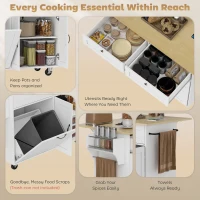 HOMCOM Kitchen Island Cart with Charging Station and Drop Leaf, Kitchen Island Table on Wheels with Trash Can Cabinet, White(m-5)