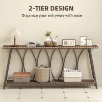 HOMCOM 71" Console Table, Industrial 2-Tier Narrow Entryway Table with Metal Frame for Living Room, Hallway, Rustic Brown(m-4)