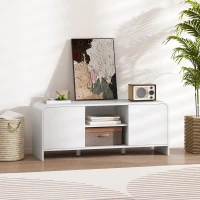 HOMCOM TV Stand for up to 55 Inch TV, Nordic Entertainment Center with 2 Cabinets and 2 Open Shelves for Living Room, White(m-10)