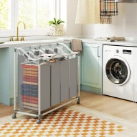 HOMCOM Laundry Hamper with Wheels, 160L Laundry Basket with 4 Removable Bags for Bedroom, Bathroom, Grey(m-7)