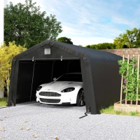 Outsunny Carport 12' x 20' Portable Garage, Heavy Duty Car Port Canopy with Ventilation Windows and Large Roll-up Door, Black(m-10)
