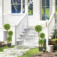 HOMCOM 3FT Potted Fake Plants Set of 2, Artificial Boxwood Topiary Trees, Triple Ball Trees for Indoor and Outdoor, Light Green(m-9)