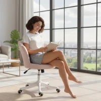 HOMCOM Office Chair, Armless Swivel Desk Chair with Adjustable Height, Backrest, Tilt Function for Office, Vanity, Pink(m-10)