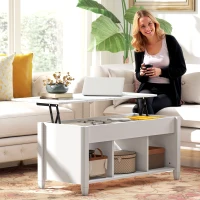 HOMCOM Lift Top Coffee Table, Modern Center Table with Storage Shelves and Hidden Compartment for Living Room, 41" L, White(m-9)