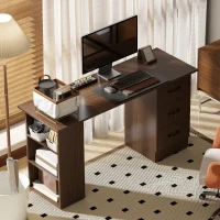 HOMCOM Computer Desk, 55" Writing Table with 3-Tier Shelves and 3 Reversible Drawers for Home Office, Bedroom, Walnut(m-9)