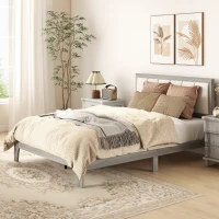 HOMCOM Full Bed Frame with Headboard Full Size Platform Bed Frame with Wooden Slats No Box Spring Needed Easy Assembly Gray(m-10)