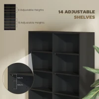 HOMCOM 9-Tier DVD Shelf with 18 Compartments and 14 Adjustable Shelves, Holds 640 CDs, 360 DVDs or 430 Blu-rays, Black(m-5)