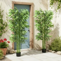 Outsunny 6FT Artificial Bamboo Trees Set of 2, Fake Plants with Nursery Pot for Indoor Decor(m-8)