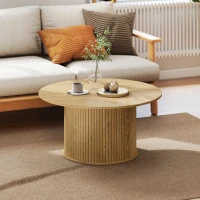 HOMCOM 31.5" Round Coffee Table, Nordic Style Center Table with Fluted Cylindrical Base for Living Room, Oak(m-9)