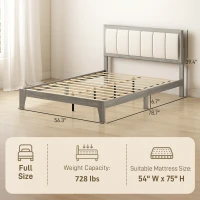 HOMCOM Full Bed Frame with Headboard Full Size Platform Bed Frame with Wooden Slats No Box Spring Needed Easy Assembly Gray(m-3)