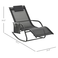 Outsunny Outdoor Rocking Chair, Chaise Lounge Pool Chair for Sun Tanning, Sunbathing, a Rocker with Side Pocket, Armrests & Pillow for Patio, Lawn, Beach, Black(m-3)