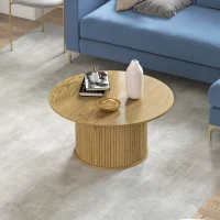 HOMCOM 31.5" Round Coffee Table, Nordic Style Center Table with Fluted Cylindrical Base for Living Room, Oak(m-10)