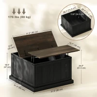 HOMCOM Lift Top Coffee Table with Charging Station, Square Farmhouse Center Table with Hidden Storage, Black Wood Grain(m-3)