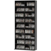 HOMCOM 9-Tier DVD Shelf with 18 Compartments and 14 Adjustable Shelves, Holds 640 CDs, 360 DVDs or 430 Blu-rays, Black(m-2)