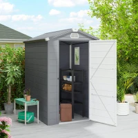 Outsunny 4.5' x 6' Plastic Garden Storage Shed with Latch Door, Vents, Sloped Roof, Dark Grey(m-1)