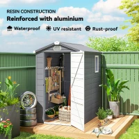 Outsunny 4.5' x 6' Plastic Garden Storage Shed with Latch Door, Vents, Sloped Roof, Dark Grey(m-4)