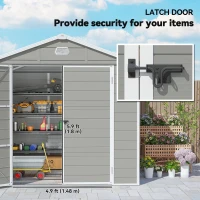 Outsunny 8' x 6' Plastic Garden Storage Shed with Latch Door, Vents, Sloped Roof, Light Grey(m-7)