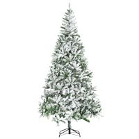 HOMCOM 9' Tall Unlit Snow Flocked Pine Artificial Christmas Tree with Realistic Branches, Green(m-11)