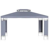 Outsunny 10' x 13' Outdoor Gazebo, Double Roof Patio Gazebo Canopy Shelter with Screen Decorate Corner Frame, Grey(m-7)