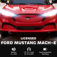 Qaba 12V Kids Ride On Car, Licensed Ford Mustang Mach-E Electric Car with Remote Control, LED Light, Music, Red(m-4)