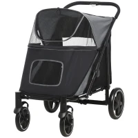 PawHut Dog Stroller for Large Medium Small Dogs up to 66 Lbs. 23.5" in Body Length, One-Click Foldable Pet Cat Stroller with Storage, Shock Absorption Wheels, Mesh Window, Safety Leash, Gray(m-11)