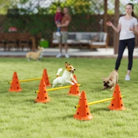 PawHut Dog Agility Hurdle Cone Set, Adjustable Obstacle Course Equipment with 6 Cones & 6 Poles, Carry Bag, Orange(m-8)