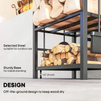 Outsunny 2-Tier Firewood Log Rack with 4 Tools, Fireplace Wood Storage Holder with Shovel, Broom, Poker, Tongs and Hooks, Black(m-6)