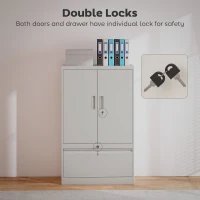 HOMCOM Lateral Filing Cabinet, Metal Storage Cabinet, Garage Cabinet with Double Locks, Adjustable Shelf and File Drawer, White(m-6)