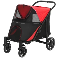 PawHut Foldable Pet Stroller with Universal Front Wheels, Shock Absorber, Dog Cat Carriage for Large & Medium Dogs, Red(m-2)