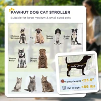 PawHut Dog Stroller for Large Medium Small Dogs up to 66 Lbs. 23.5" in Body Length, One-Click Foldable Pet Cat Stroller with Storage, Shock Absorption Wheels, Mesh Window, Safety Leash, Gray(m-4)