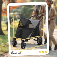 PawHut Dog Stroller for Large Medium Small Dogs up to 66 Lbs. 23.5" in Body Length, One-Click Foldable Pet Cat Stroller with Storage, Shock Absorption Wheels, Mesh Window, Safety Leash, Gray(m-3)