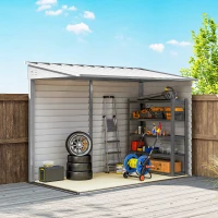 Outsunny 4.6' x 9' Steel Outdoor Storage Shed, Lean to Shed, Metal Tool House with Foundation Kit, Lockable Doors, Gloves and 2 Air Vents for Backyard, Patio, Lawn, White(m-10)