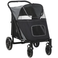 PawHut Dog Stroller for Large Medium Small Dogs up to 66 Lbs. 23.5" in Body Length, One-Click Foldable Pet Cat Stroller with Storage, Shock Absorption Wheels, Mesh Window, Safety Leash, Gray(m-1)