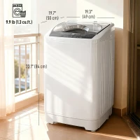 HOMCOM Compact Washer, Portable Washing Machine, Full Automatic Washer with 8 Programs and 6 Water Levels, White(m-3)