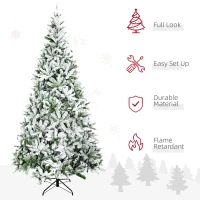 HOMCOM 9' Tall Unlit Snow Flocked Pine Artificial Christmas Tree with Realistic Branches, Green(m-4)
