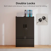 HOMCOM Lateral Filing Cabinet, Metal Storage Cabinet, Garage Cabinet with Double Locks, Adjustable Shelf and File Drawer, Black(m-6)