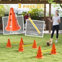 PawHut Dog Agility Hurdle Cone Set, Adjustable Obstacle Course Equipment with 6 Cones & 6 Poles, Carry Bag, Orange(m-4)