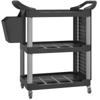 HOMCOM 3-Tier Rolling Tool Cart, 200 LBS Capacity Plastic Utility Cart with Side Shelf and Bucket, Black and Light Gray(m-11)