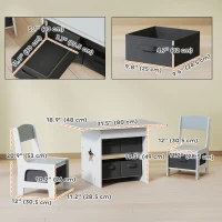 Qaba 3 Piece Kids Table and Chair Set with 6 Removable Drawers, for Classroom, Living Room, Bedroom, Nursery, Light Grey(m-3)