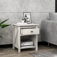HOMCOM Bedside Table, Farmhouse Nightstand with with Drawer and Storage Shelf, Night Table for Bedroom, White(m-8)