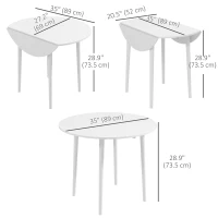 HOMCOM Folding Dining Table, Round Drop Leaf Kitchen Table for Small Spaces with Wood Legs, Distressed White(m-3)