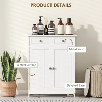 kleankin Freestanding Bathroom Floor Cabinet, Organizer Floor Tower with 2 Door, 2 Drawers, Adjustable Shelf, White(m-6)