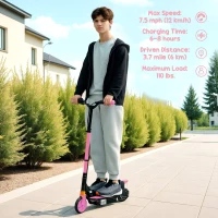 Soozier Foldable Electric Scooter for Kids Ages 6-14, with Seat and 2 Adjustable Heights, Max 6km Range & 12km/h, Pink(m-7)