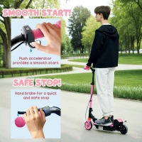 Soozier Foldable Electric Scooter for Kids Ages 6-14, with Seat and 2 Adjustable Heights, Max 6km Range & 12km/h, Pink(m-4)