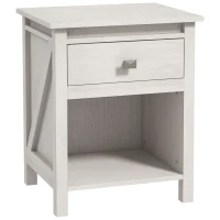 HOMCOM Bedside Table, Farmhouse Nightstand with with Drawer and Storage Shelf, Night Table for Bedroom, White(m-2)