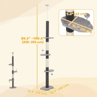PawHut 88.5"-100.5" Floor to Ceiling Cat Tree, Cat Tower with Scratching Posts, Cloud Shaped Platforms, Dangling Balls, Grey(m-3)